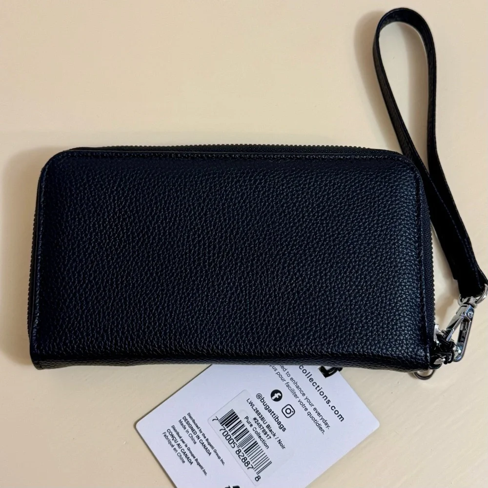 Black Textured Leather Wristlet Wallet Clutch by Bugatti NEW! - Picture 3 of 7
